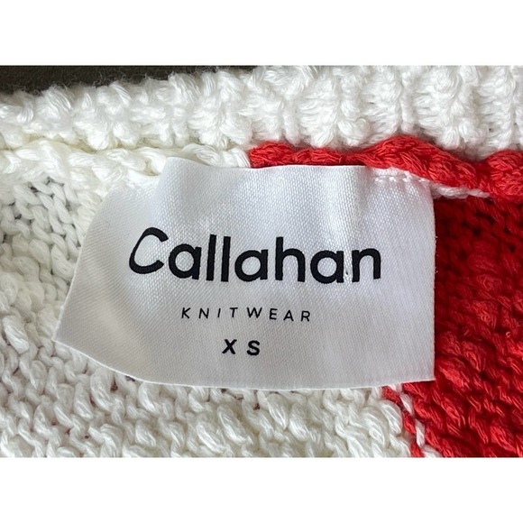 Callahan Revolve Women's‎ V-Back Striped Nubby Cotton Sweater Red White XS New - Picture 7 of 9